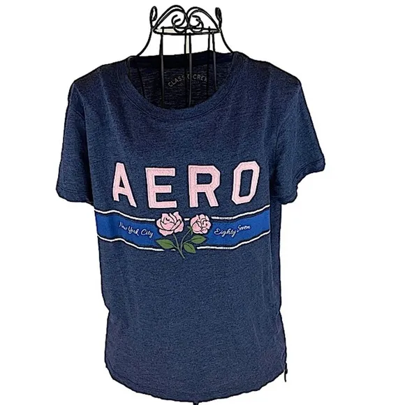 Aeropostale Classic Crew Navy and Pink Aero with Roses Junior Size Extra Large - Image 21