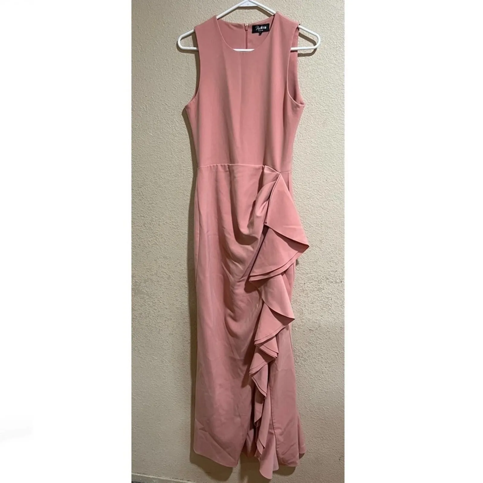 Parker Black Pink Madeline Ruffle high neckline sheath sleeveless maxi Gown 6 - Image 10