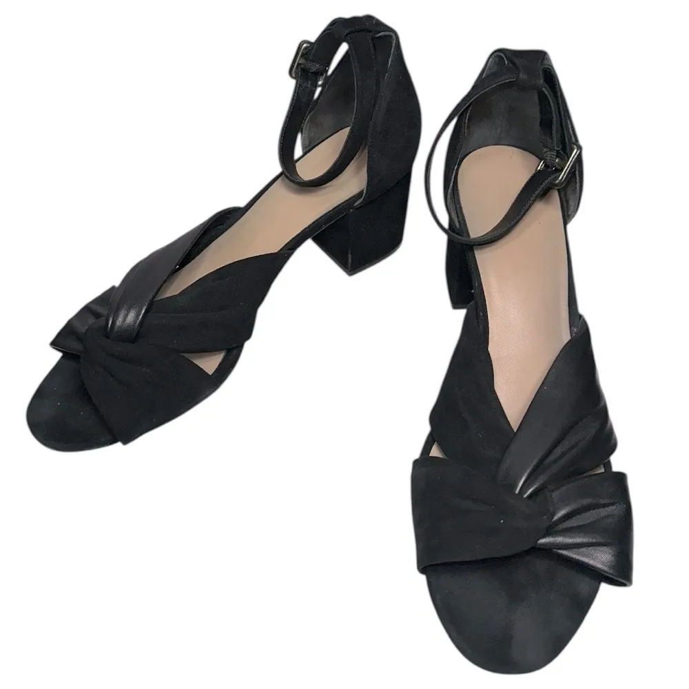 Diane Von Furstenberg DVF Women’s 10 Black Leather & Suede Strappy Block Heels - Image 2