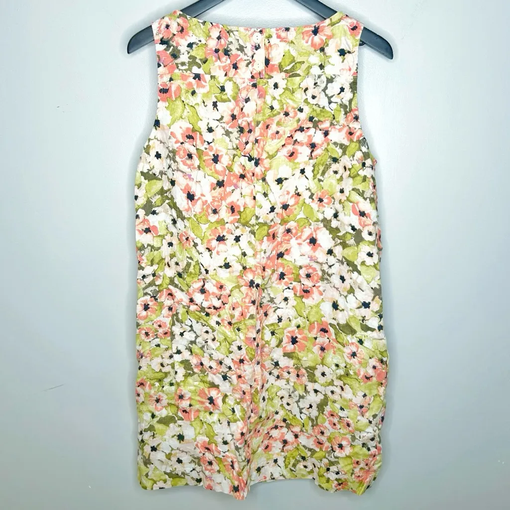 J.Jill Love Linen Pastel Floral Watercolor Print Dress Size Large Petite Orange - Image 2