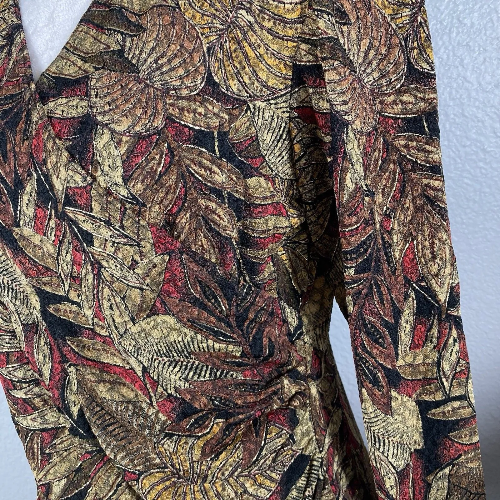 Y2K Metaphor Women’s Faux Wrap Blouse L Leaves Forest Fairy Whimsical Gold Brown - Image 3