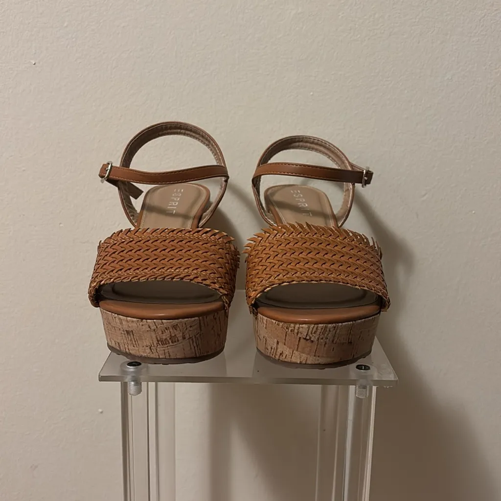 Esprit Brown Leather Sandals with Woven Detail - Image 2