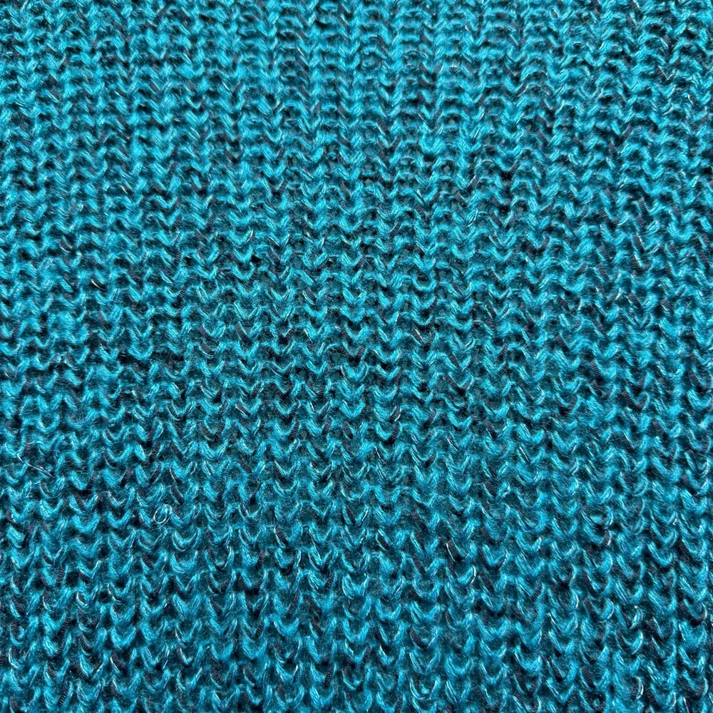 Chico’s Turquoise Black & Metallic Knit Open Front Short Sleeve Cardigan 1/M - Image 10