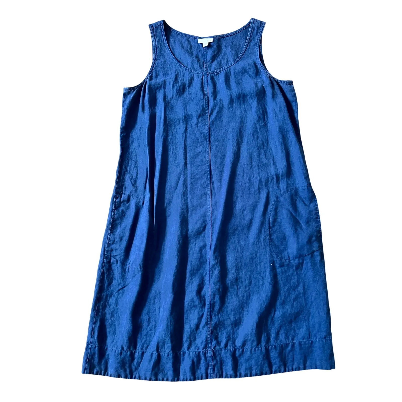 J.Jill A-Line Tunic Tank Dress Blue 100% Linen Long Maxi Jumper Medium Tall - Image 3