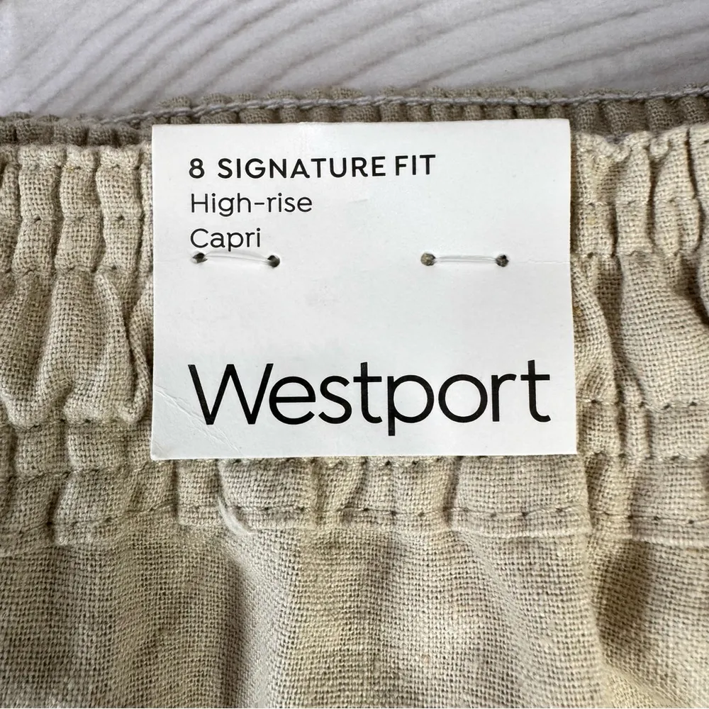 NEW  Tan Khaki Linen Drawstring High Waist Cropped Pants Size 8 - Image 9