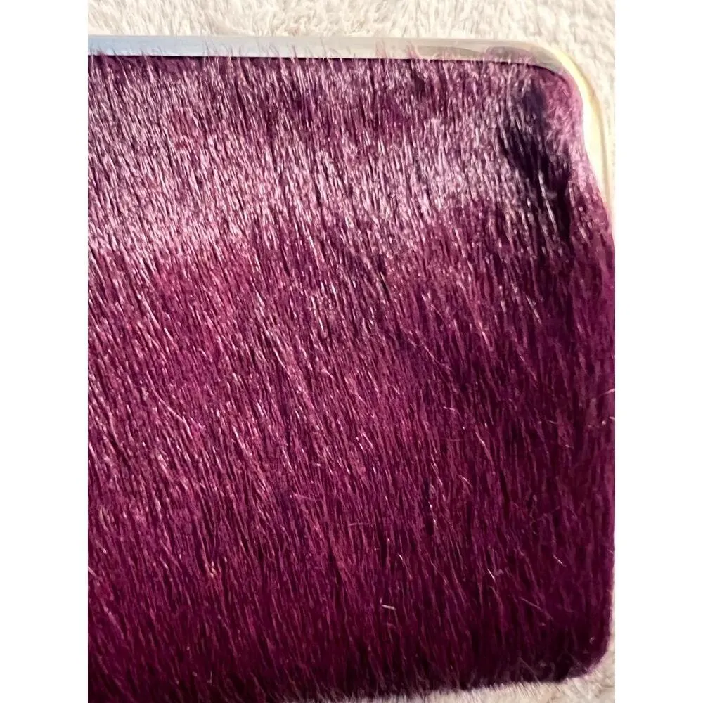 Hobo Clutch Womens Size One Size Burgundy Fur Texture Metal Frame Luxe Statement Red - Image 14