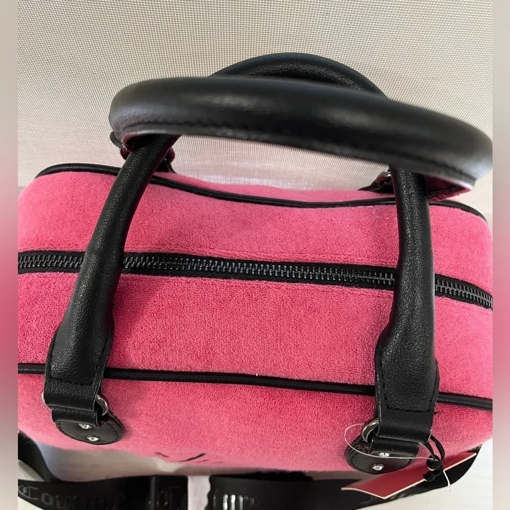 Juicy Couture Rising Star Bowler Bag Pink Flash Velvet Heart Logo NWT - Image 4