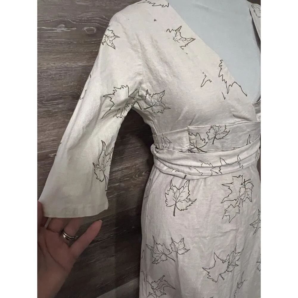 Anthropologie Porridge Dress Fall Leaves Autumn Ivory Cotton Spandex Sz XS - Image 3