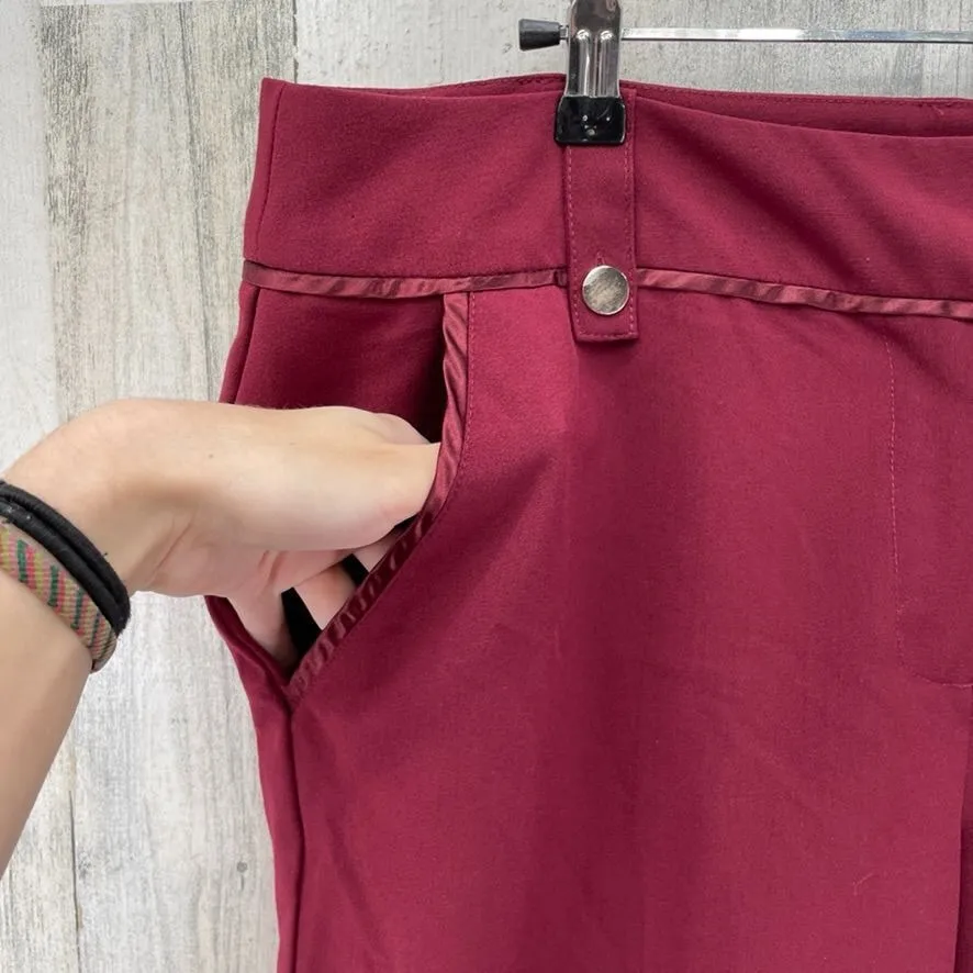Larry Levine Wide Leg Career Wear Pants Womens 14 Red Polyester Rayon Satin Trim - Image 3