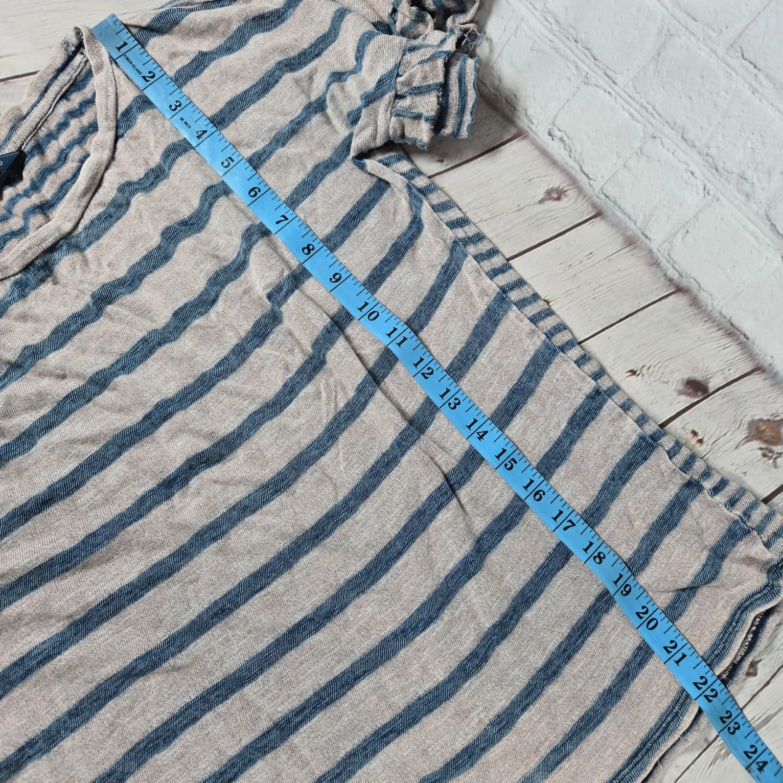 Lucky Brand Striped Ruffle Sleeve T Shirt Women's Size S Linen Blend Casual Top - Image 8