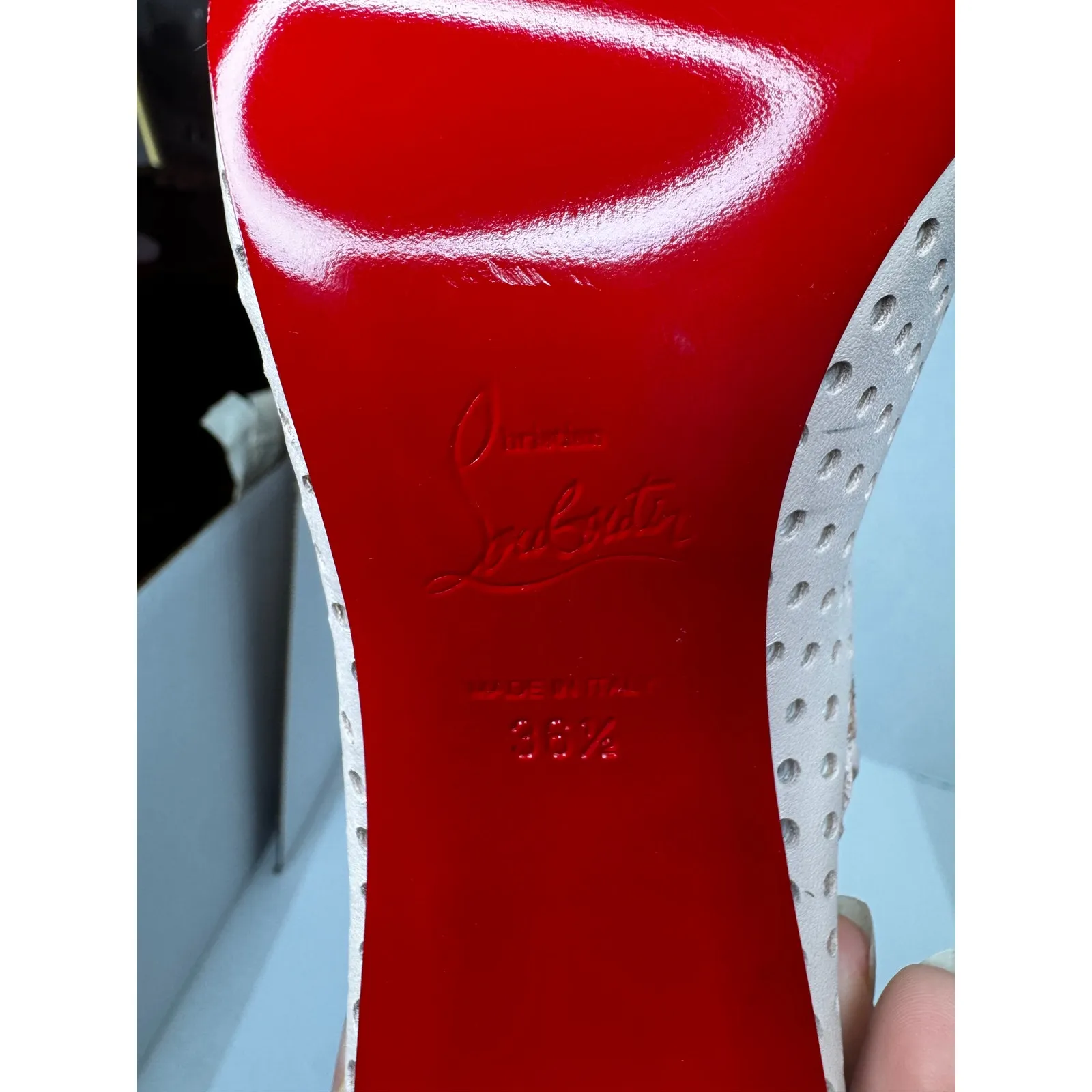 Christian Louboutin Open Toe Condora Bootie Leche Nappa Leather Laser-Cut 36.5 - Image 10