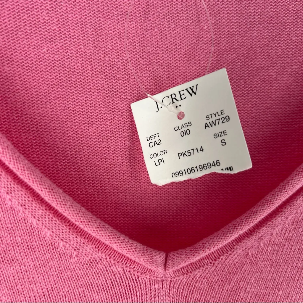 J. Crew Factory Linen‎ Blend Button Tunic Sweater Pink V Neck Long Sleeve - Image 3