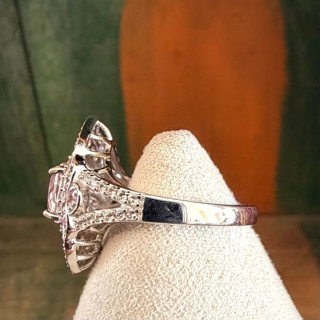 BBJ Sterling Silver Pink Stone & CZ Statement Ring - Image 2