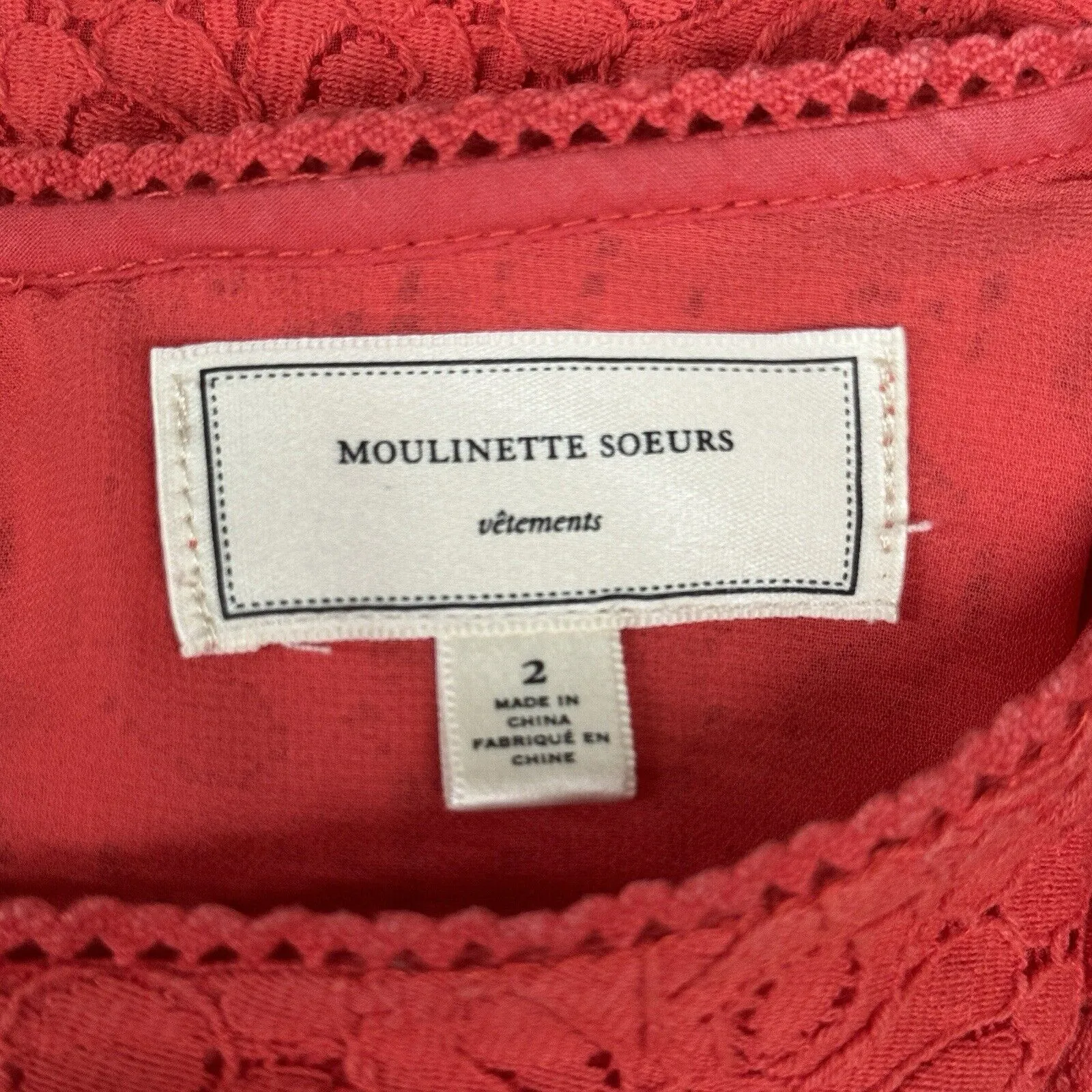 Anthropologie Moulinette Soeurs Shirt Womens‎ 2 Red Lace Peplum Preppy Feminine - Image 7