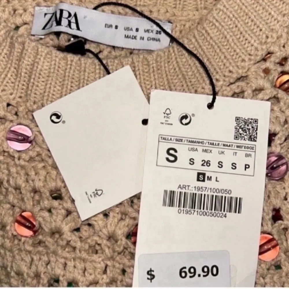 ZARA  Beige Beaded Sweater(Size Small) - Image 7