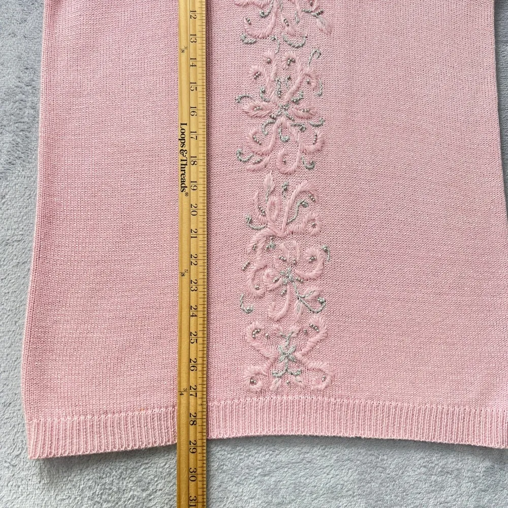Vintage.Jaclyn Smith Embellished Sweater Mock Neck Pink Knit Pullover Size Small - Image 6