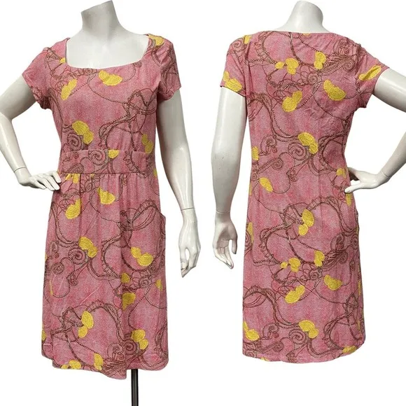J. McLaughlin Medium Seashell Rope Scroll Catalina Cloth Emma Dress Red Yellow - Image 2