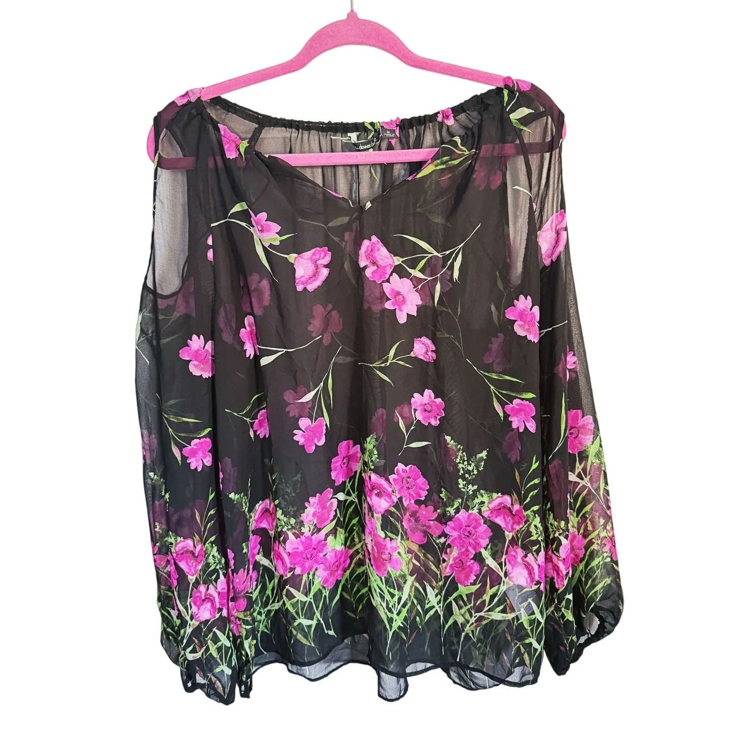 Dennis Basso Dark Fairy Floral Cold Shoulder Blouse M Black Whimsigoth Romantic - Image 2