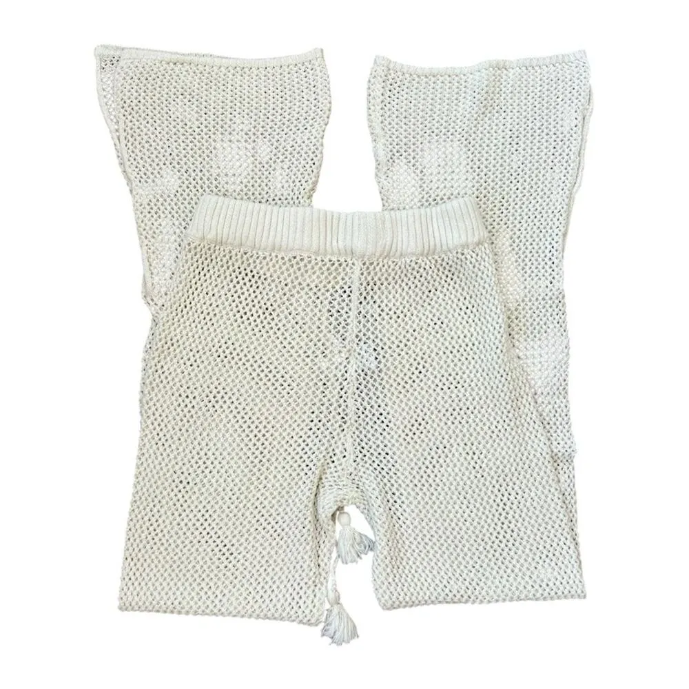 L*Space Women’s Los Cabos High Drawstring Waist Crochet Mesh Knit Flare Pants XS - Image 7
