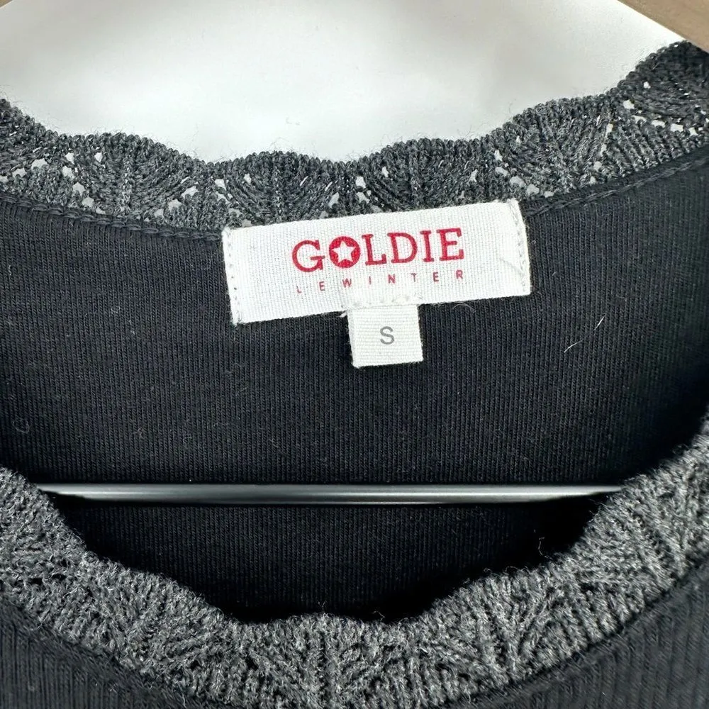 Goldie Lewinter Verona Ribbed Bodycon Dress Pointelle Trim in Black Women's S - Image 7