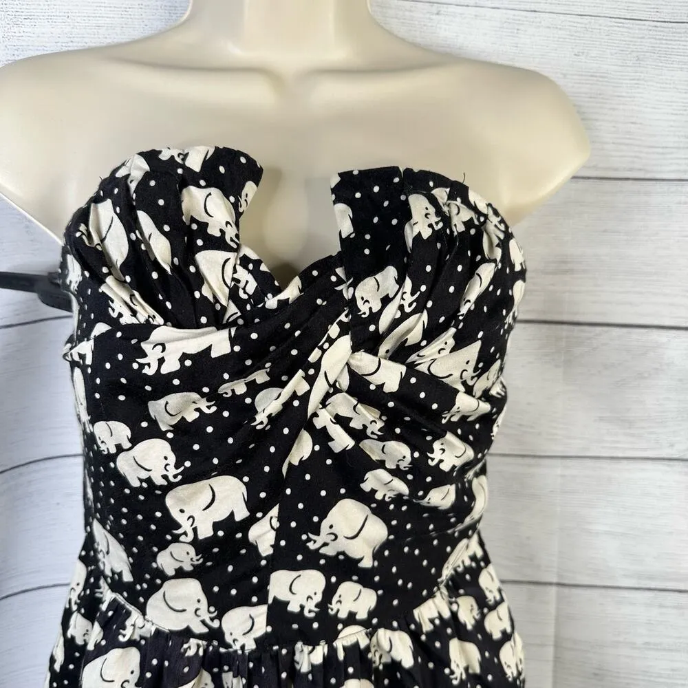 Porridge Anthropologie Womens size 0 Elephant Cotton Fit & Flare Strapless Dress - Image 4