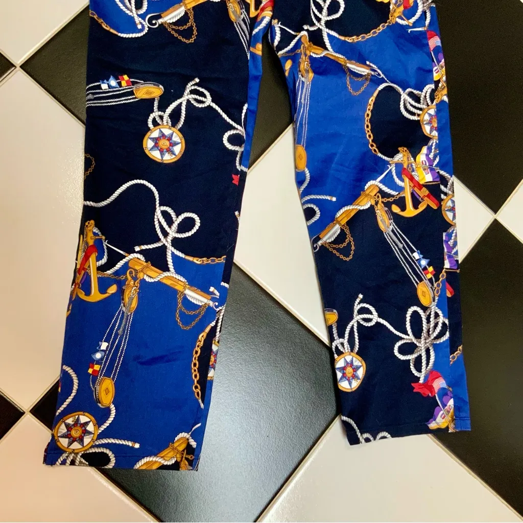 Vintage 90s Preppy Lauren by Ralph Lauren Nautical Pants Anchor Rope Flags sz 8 - Image 5