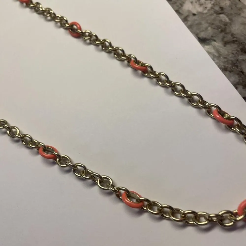 Signed J. Crew Gold Tone Neon Orange Chain Link Costume Necklace 38 1/2 Inch - Image 5