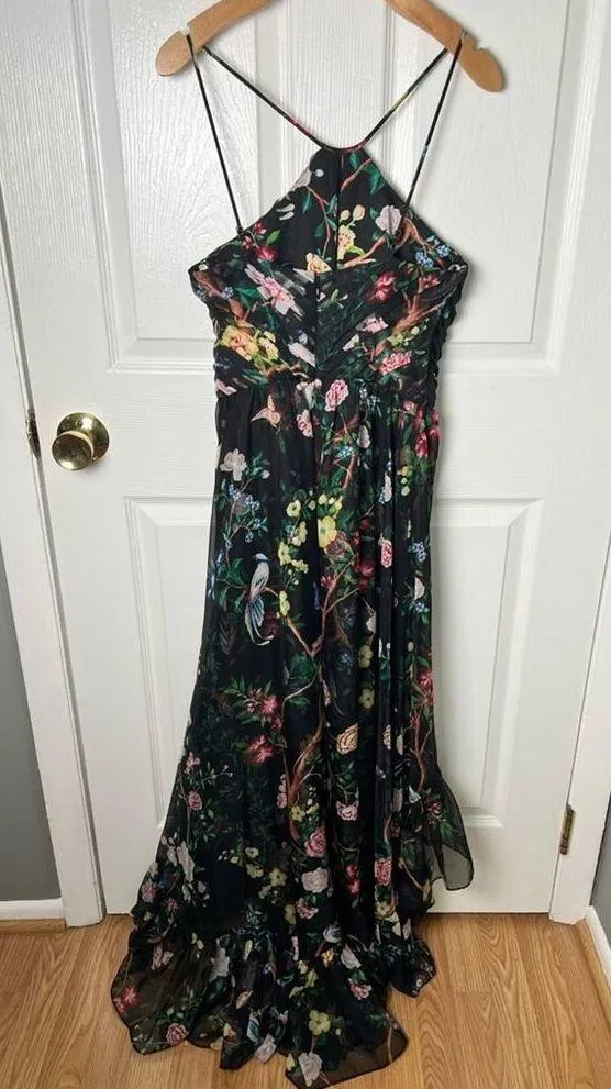 Marchesa Notte Flowering Halter Neck High Low Gown in Black Multi 0 - Image 7