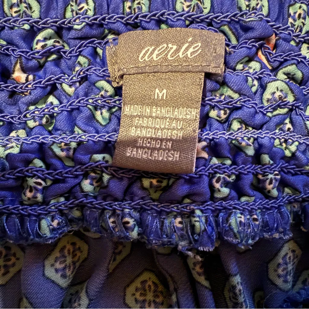 Aerie Blue Geometric Crown Print High Rise‎ Straight Leg Silky Pants Sz M - Image 7