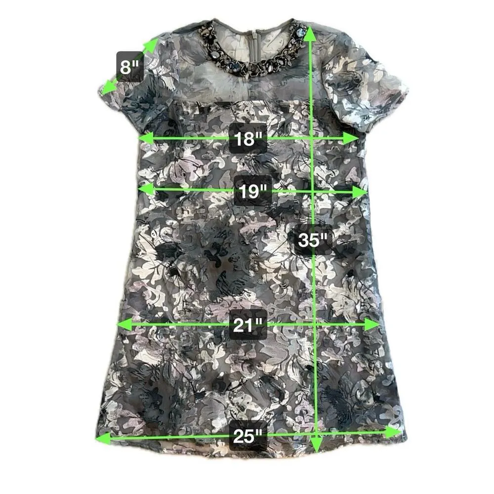 Belle Badgley Mischka Kristin Black Gray Shift Dress Polished Stone Neck Size 4 - Image 7