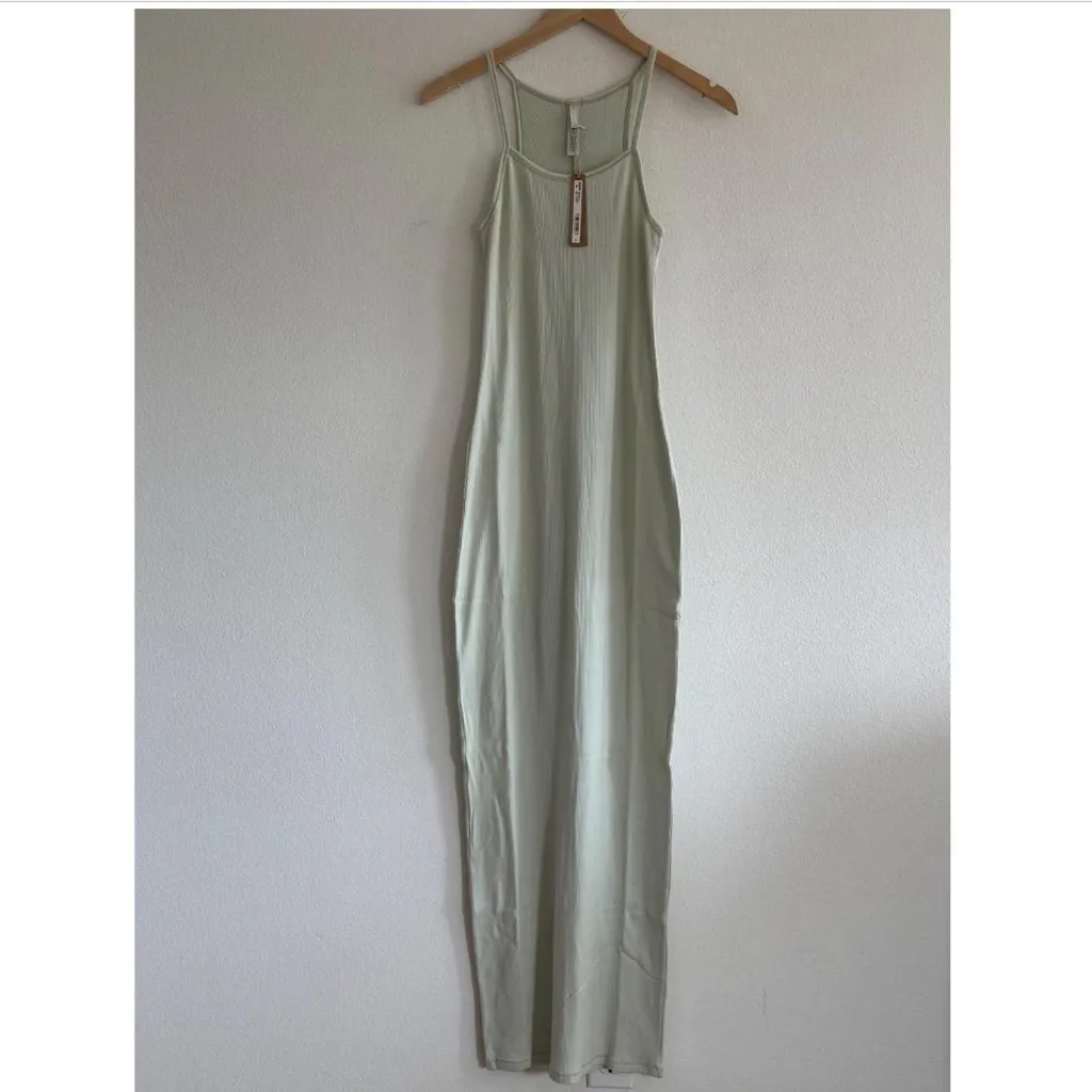 Skims Cotton Rib Long Cami Dress in Spearmint, Size Medium - Image 6