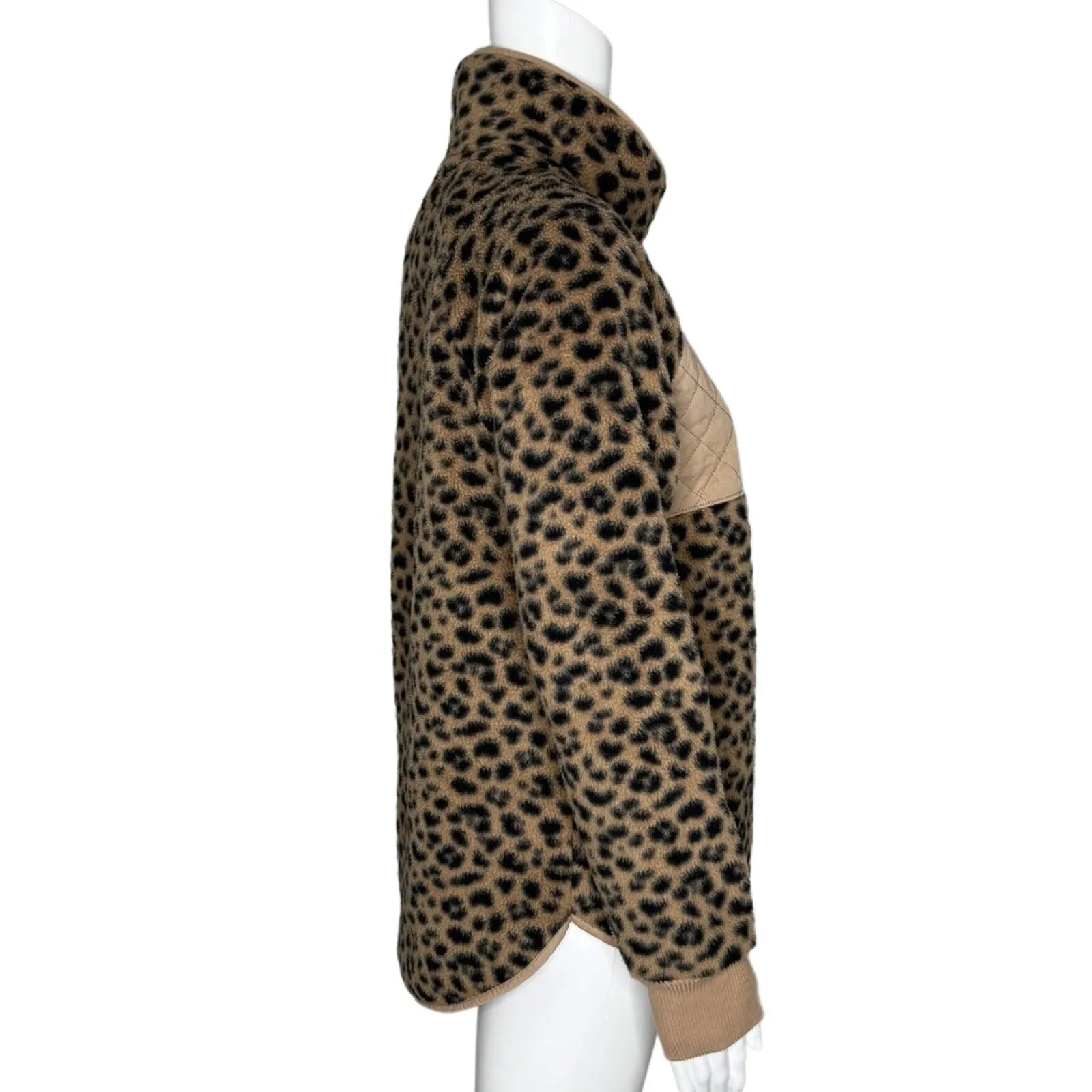 Abercrombie & Fitch Fleece Tan Pullover Leopard‎ Quilted Womens S Cozy Snap Neck - Image 2