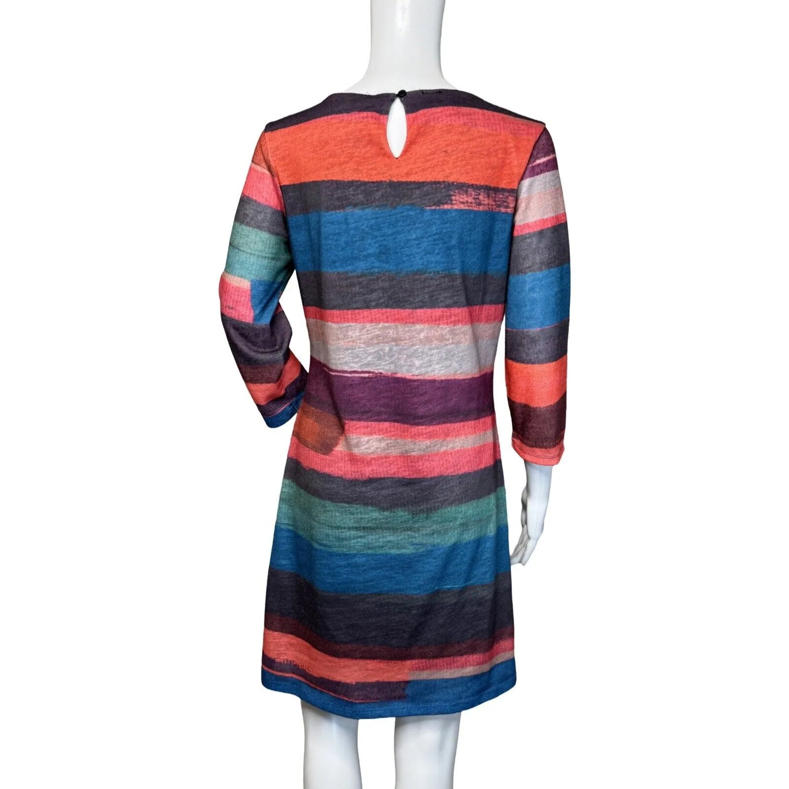 Desigual Dress‎ Womens Medium Blue Pink Watercolor Stripe Fit Flare Colorful - Image 4