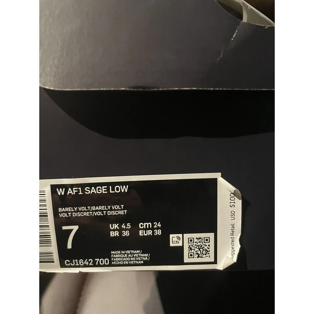 Nike Air Force 1 Sage Low Barely Volt 2020 White Green CJ1642-700 women's Size 7 - Image 10