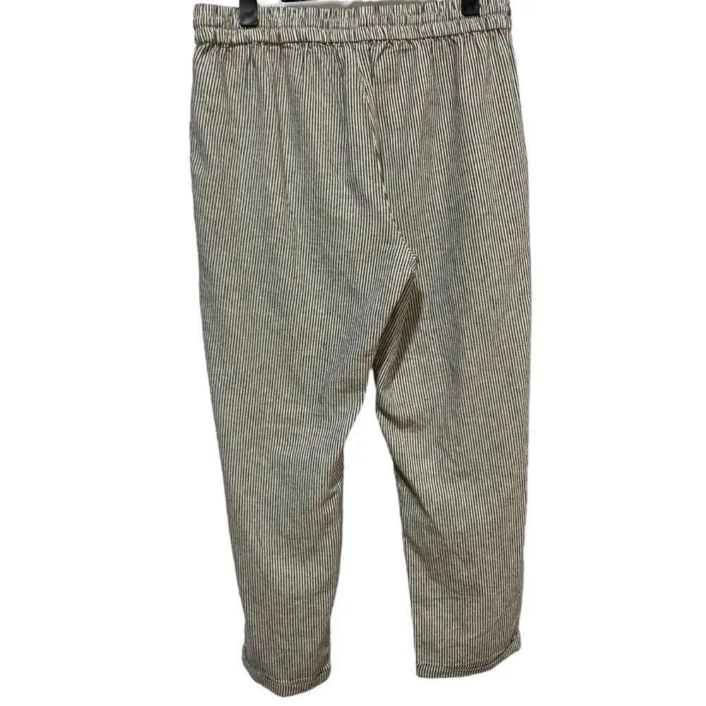 J.CREW Pants NEW Linen Cotton Tapered Cuff Leg Size 12 Pocket Black White Stripe - Image 3