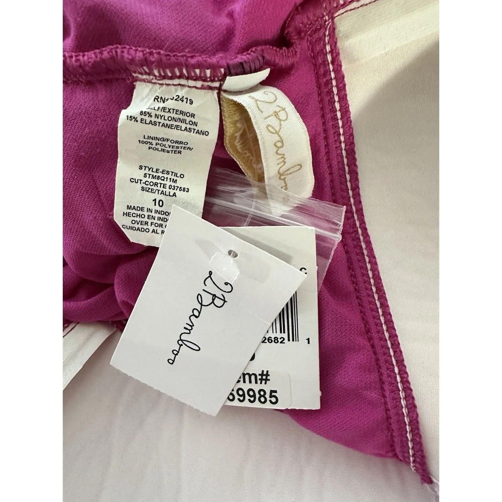 2 Bamboo Swimsuit 1PC Pink Ruched Bandeau Halter Strap Padded Bra Size 10 NWT - Image 4