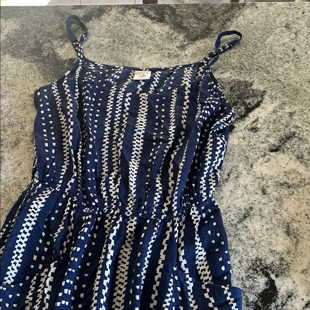 Cabi #5048 Navy White‎ Printed Margherita Midi Sun Dress Size M 100% viscose - Image 7