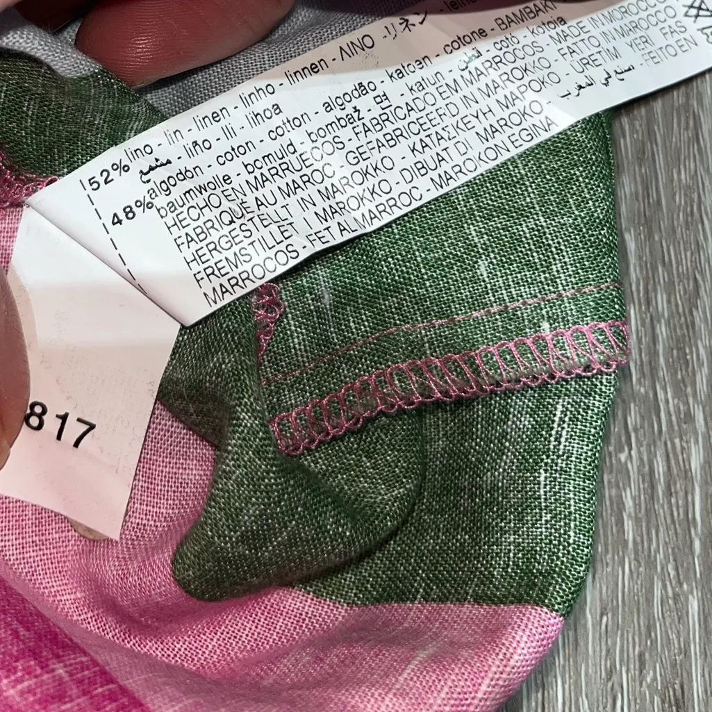 Zara Linen Blend Pink and Green Striped Mini Skirt - Image 6