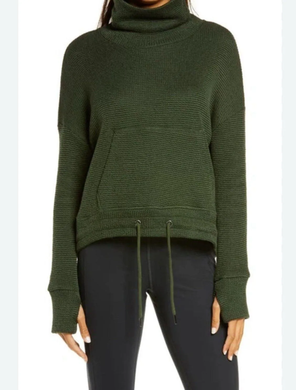 Sweaty Betty Restful Boucle Knit Funnel Neck Cropped Top Green Size XS - Image 2