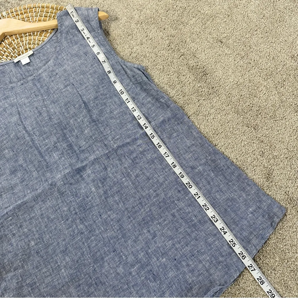 Garnet Hill Women’s Linen Tunic Top Asymmetrical Sleeveless in Chambray Blue 8 - Image 8
