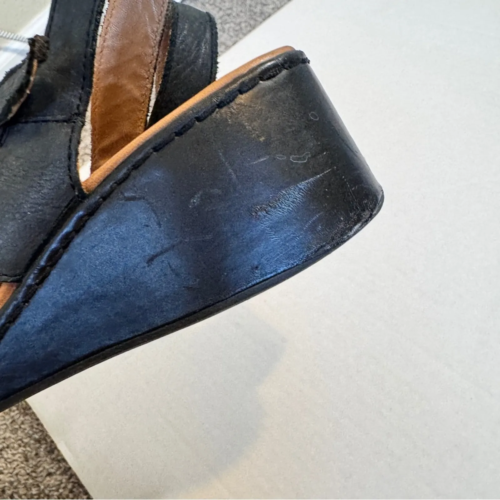 BOC Black Leather Strappy Wedge Sandals Womens 7 Comfort Shoes Beachy Summer - Image 11