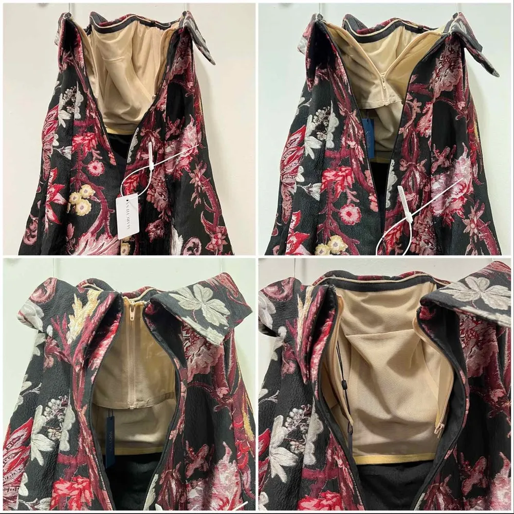 MARCHESA NOTTE Strapless Floral Tea Length Gown, Black, Size 8, NWT - Image 11