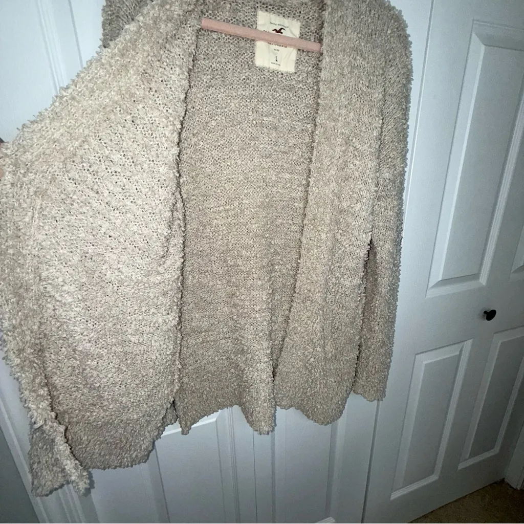 Hollister Teddy Bear Textured Tan Open Front Boho Cardigan size Large - Image 6