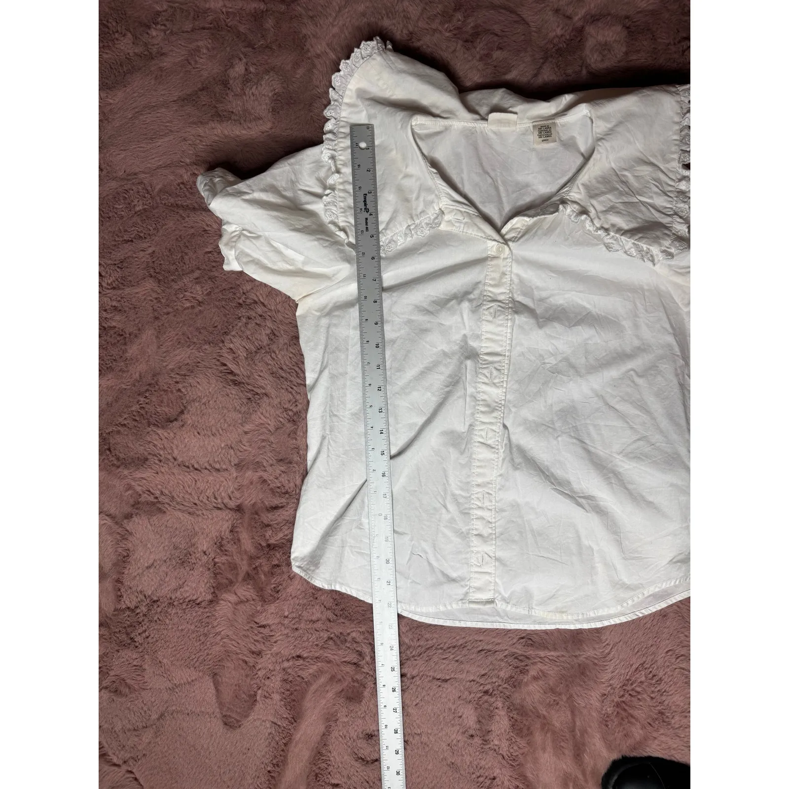 Levi’s Women’s Small White Button Down Blouse Puff Sleeves Ruffle Collar Top - Image 2