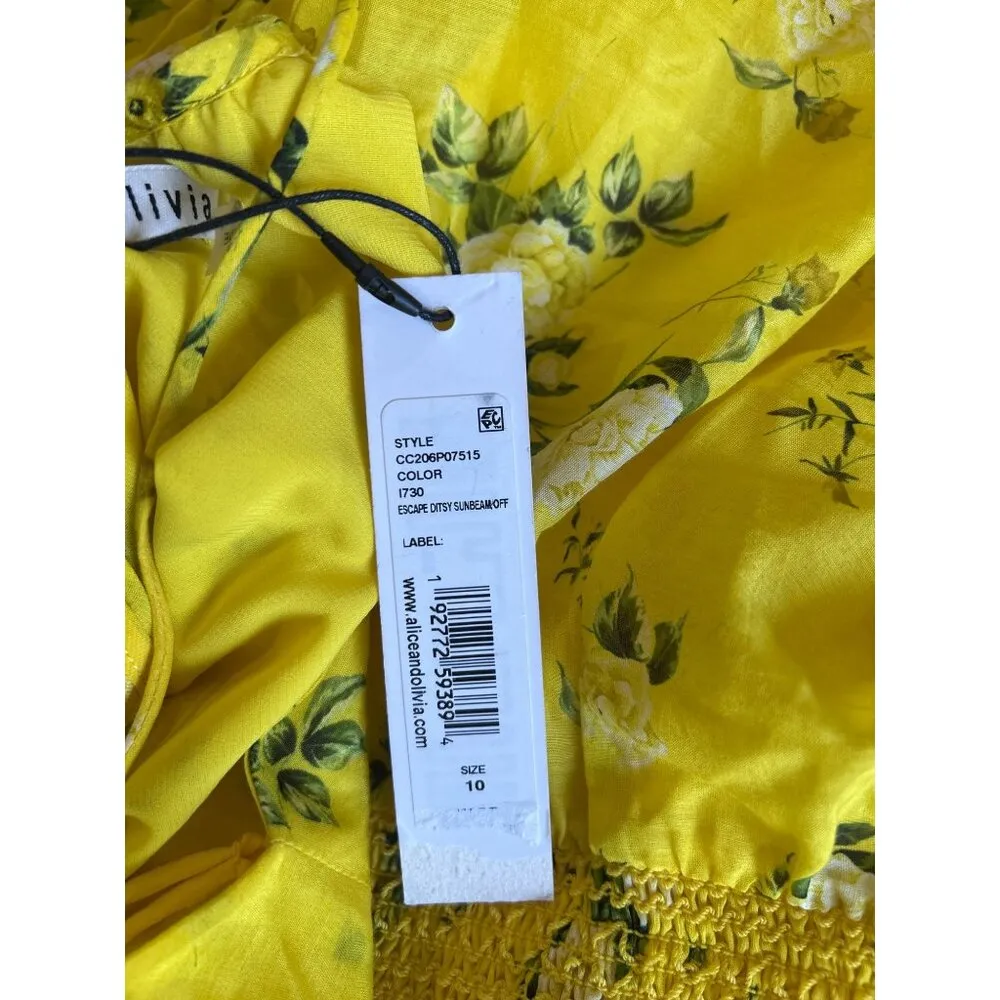 ALICE + OLIVIA Lai Printed Silk Blend Mini Dress Yellow Womens Size 10 - Image 13