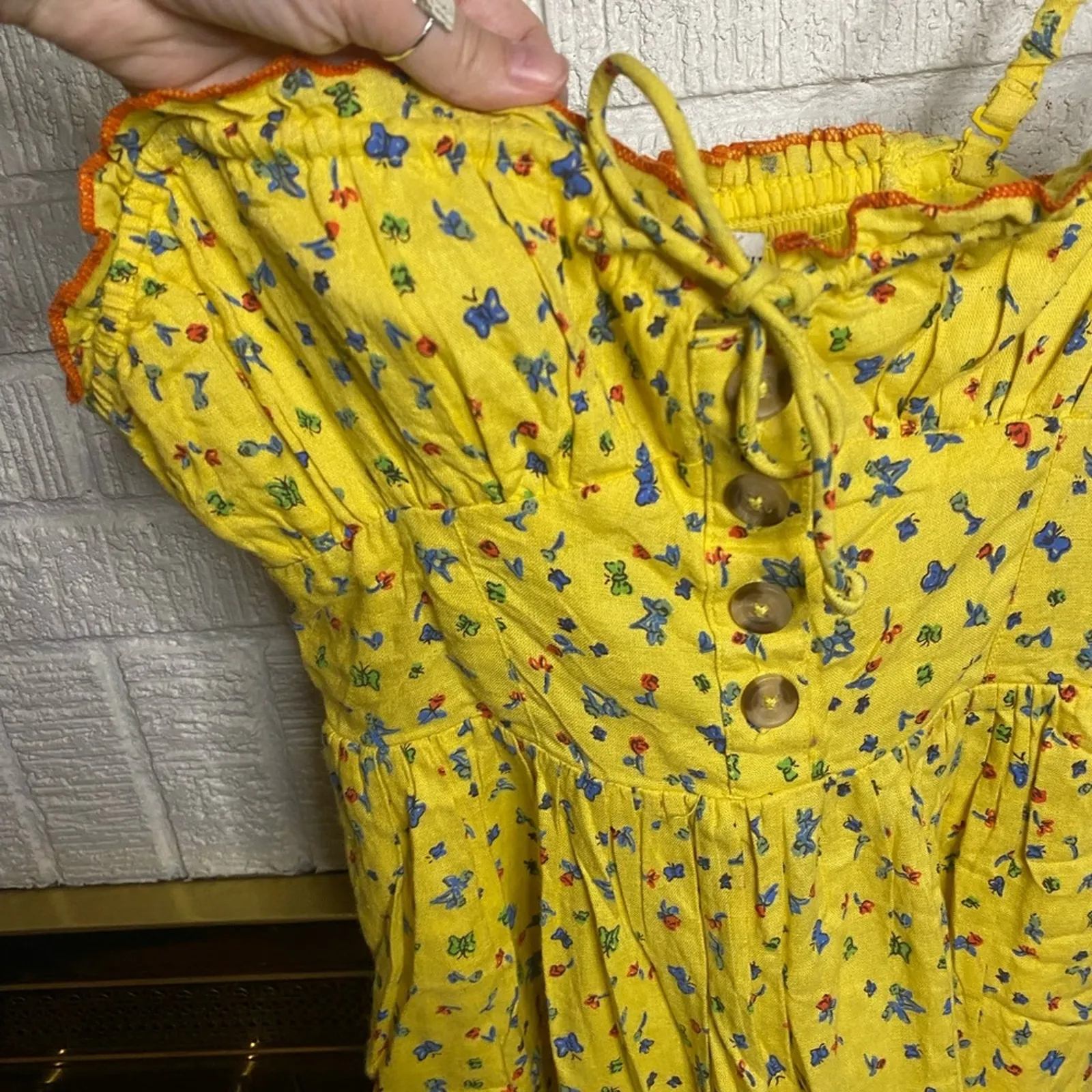 Urban‎ Outfitters Betti Print Linen Blend Floral Romper Shorts Yellow Size XS - Image 5