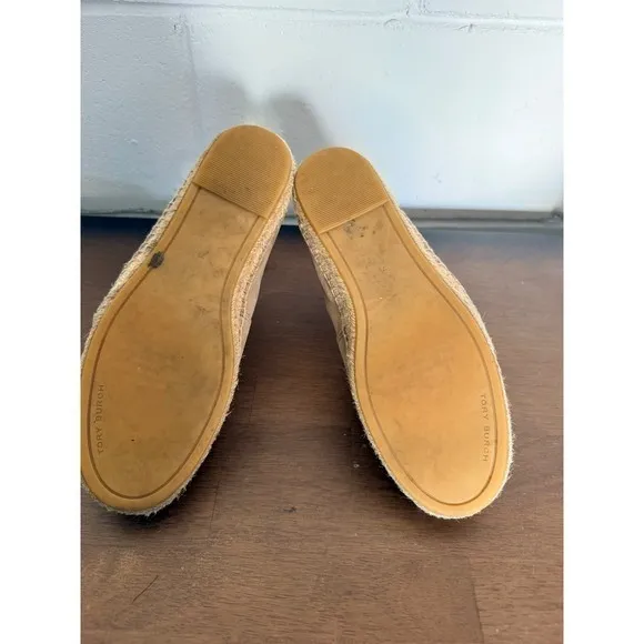 Tory Burch Embellished Espadrille Flats Tan Suede Women's Size 7 Jewel logo - Image 7