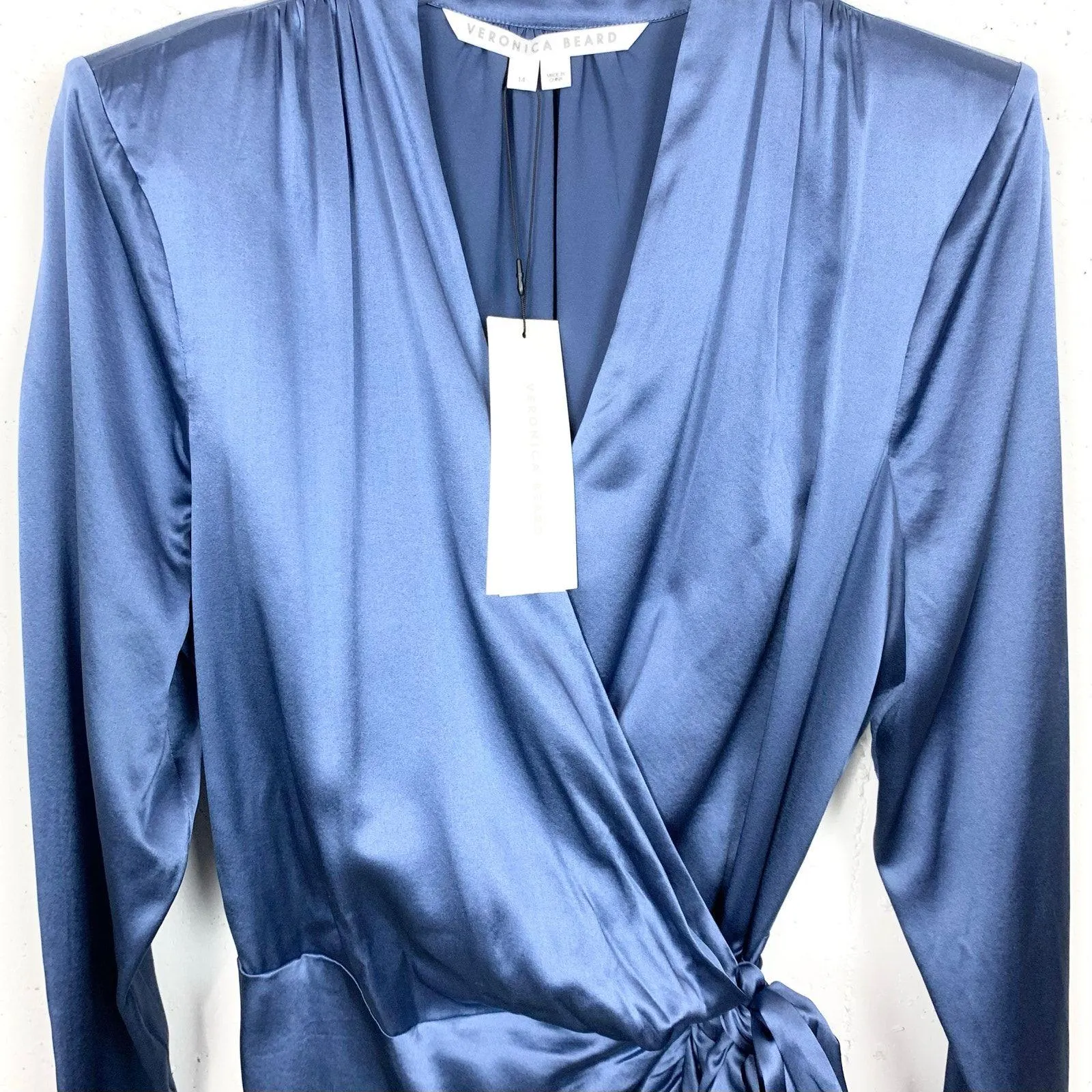 Veronica Beard Womens Agatha Ruched Long Sleeve Stretch Silk Dress Blue Size 14 - Image 6