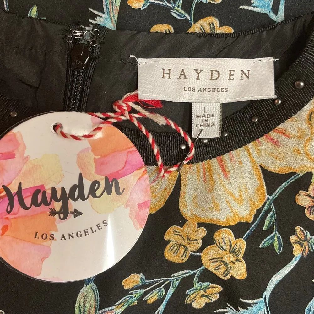 Hayden LA Women's Floral Print Midi Dress Black Yellow Short Sleeve Size L‎ NWT - Image 10