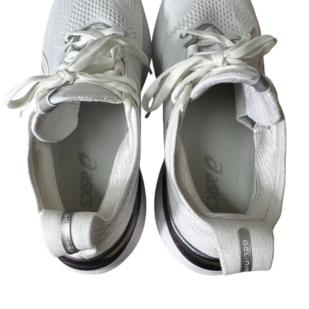 Asics Gel Nimbus 26 Performance Running Shoes Women's 7.5 White Platinum Silver - Image 12